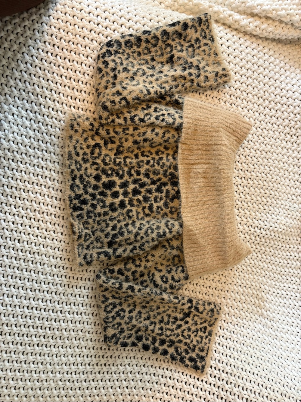 Leopard Fuzzy Knit Crop Top in Tan and Black
